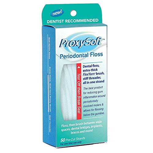 Dental Floss for Braces with Threader and Thick Proxy Brush for Daily Care of Periodontal Disease and Gum Health - Orthodontic Flossers for Braces and Teeth, Periodontal Floss by ProxySoft (5 Packs)