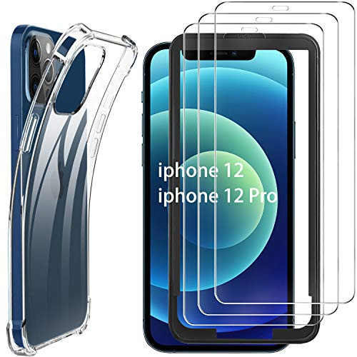 Luibor compatible with iPhone 12 Screen Protector-iPhone 12 Pro Screen Protector-3 Pack-- compatible with iPhone 12 Case-iPhone 12 Pro Case  Shockproo