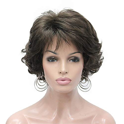 Aimole Short Curly Synthetic Wigs Full Capless Hair Womens Thick Wig for Everyday -8 Lt Chestnut Brown-