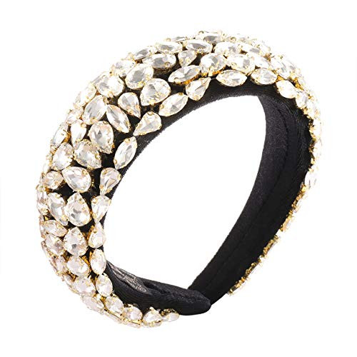 TIKCOOL Baroque Rhinestone Headband for Women Rainbow Full Crystal Embellished Padded Hairbands Elegant Velvet Bejewelled Hair Hoop Wedding Party Brid