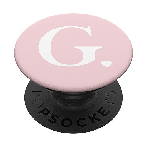 Light Pink White Monogram Letter G Initial Heart Design PopSockets Grip and Stand for Phones and Tablets