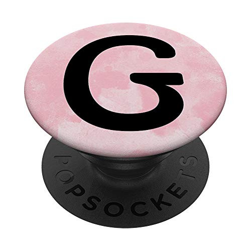 Black Pattern Initial Letter G On Pink Watercolor PopSockets PopGrip Swappable Grip for Phones and Tablets