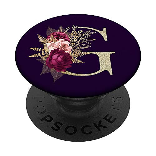 Purple floral Initial Letter G monogram flowers PopSockets Grip and Stand for Phones and Tablets