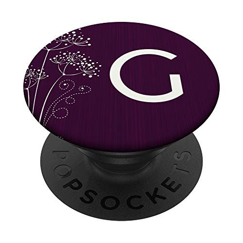 Letter G Initial Elegant Purple Floral Monogram G PopSockets Grip and Stand for Phones and Tablets