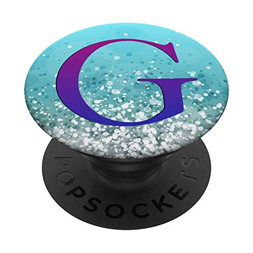 Lilac Purple Initial Letter G On Silver Light Blue PopSockets PopGrip Swappable Grip for Phones and Tablets