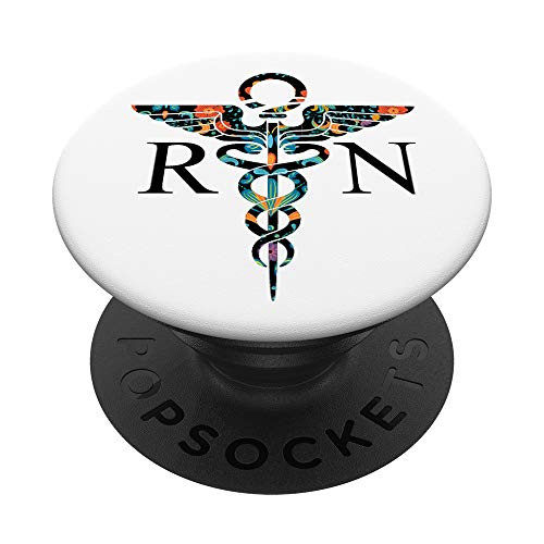 RN Symbol Night Shift Nurse Week Flower Pattern Mom Gift PopSockets Grip and Stand for Phones and Tablets