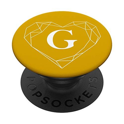 Mustard Yellow White Monogram Letter G Initial Heart Design PopSockets Grip and Stand for Phones and Tablets