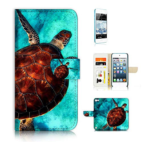 (for iPod Touch 5 6 / iTouch 5 6) Flip Wallet Case Cover & Screen Protector Bundle - A21665 Turtle in Sea