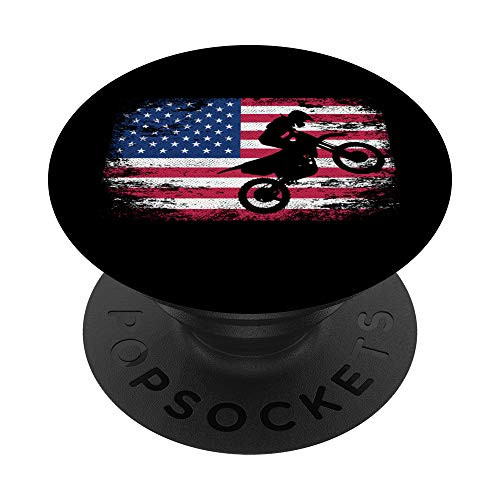 Vintage American Flag Dirt Bike Motorcycle Motocross PopSockets Grip and Stand for Phones and Tablets