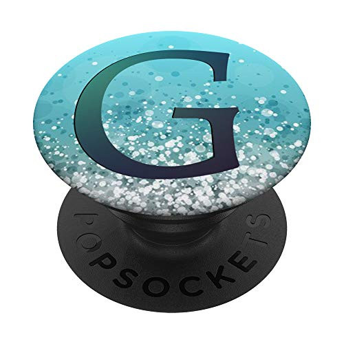 Teal Navy Blue Initial Letter G On Silver Light Blue PopSockets PopGrip Swappable Grip for Phones and Tablets