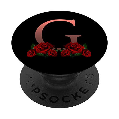 Red Rose  Pink Blush Letter G Initial Monogram  Floral PopSockets Grip and Stand for Phones and Tablets