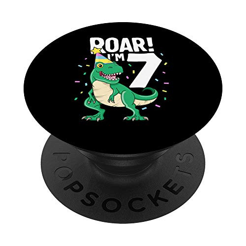 Roar Im 7 T-Rex Birthday Dinosaur Happy Seven 7th Party PopSockets Grip and Stand for Phones and Tablets