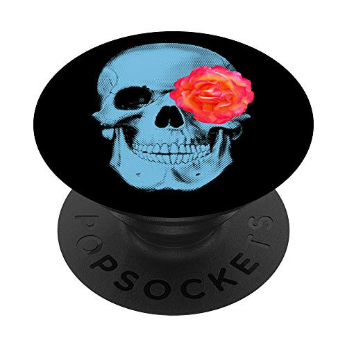Blue Skull with Red Rose - Halloween Graphic PopSockets PopGrip Swappable Grip for Phones and Tablets