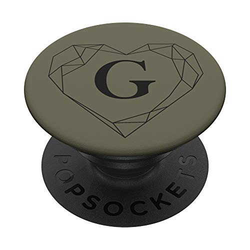 Black Olive Green Monogram Letter G Initial Heart Design PopSockets Grip and Stand for Phones and Tablets