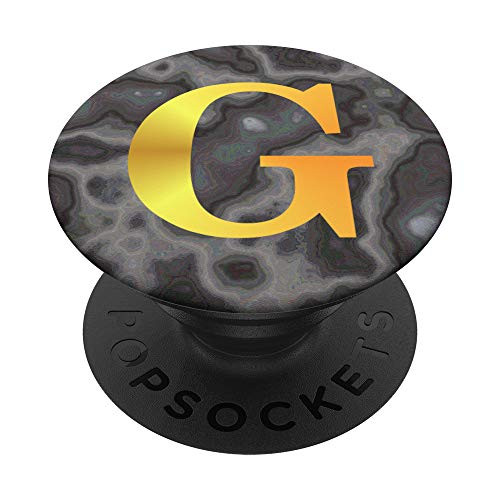 Initial G Monogram Letter Black Gray Swirl PopSockets Grip and Stand for Phones and Tablets