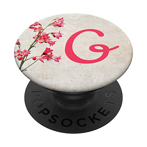 Letter G Initial Elegant Pink Floral Monogram G PopSockets Grip and Stand for Phones and Tablets