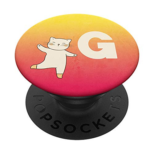 Orange Yellow Gradient Ombre Cat Monogram Initial Letter G PopSockets Grip and Stand for Phones and Tablets