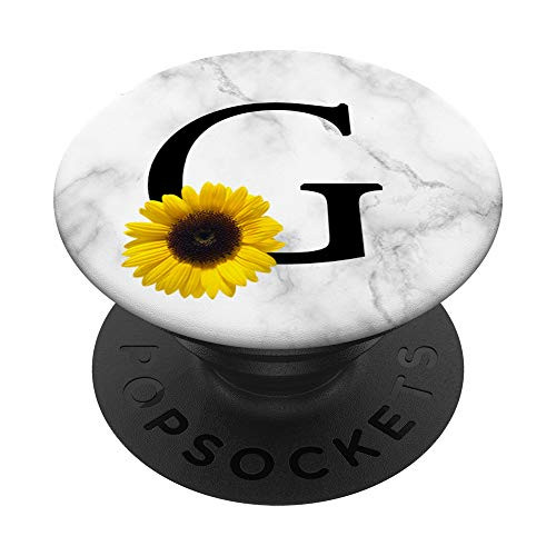 Yellow Sunflower  Black Letter G Initial Monogram  Floral PopSockets Grip and Stand for Phones and Tablets