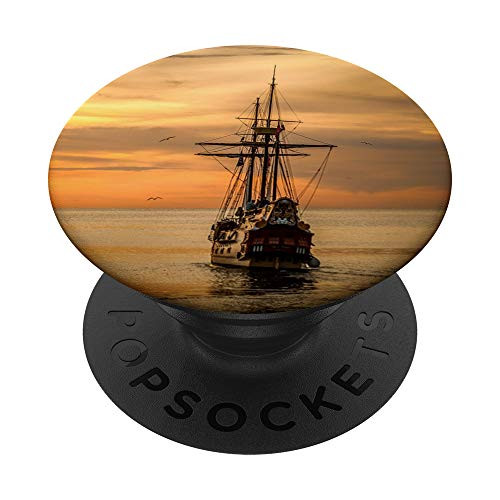 Landscape Sunset Sunrise Clouds sailing ship Ocean Sea Boat PopSockets Grip and Stand for Phones and Tablets
