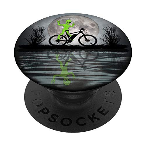 Funny Alien Riding Bicycle with Peace Sign gift PopSockets Grip and Stand for Phones and Tablets