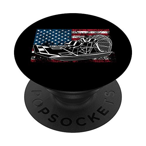 Funny Airboat US Flag Gift For Men Cool 4th Of July Captain PopSockets Grip and Stand for Phones and Tablets