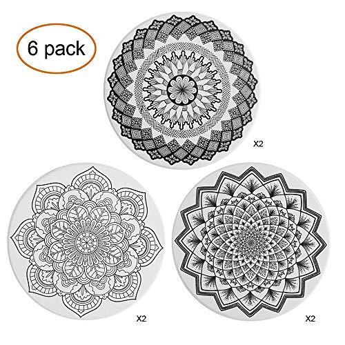 softeen Coasters for Drinks Absorbent Stone, Cork Coasters for Drinks with Diameter of 4 inches / 10 cm, Absorbent Coasters for Drinks, Set of 6, Black & White Pattern