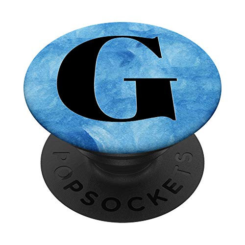 Black Pattern Initial Letter G On Blue Ocean Watercolor PopSockets PopGrip Swappable Grip for Phones and Tablets