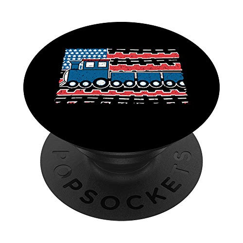 American Flag Train Lovers Railroad Locomotive Engine PopSockets Grip and Stand for Phones and Tablets