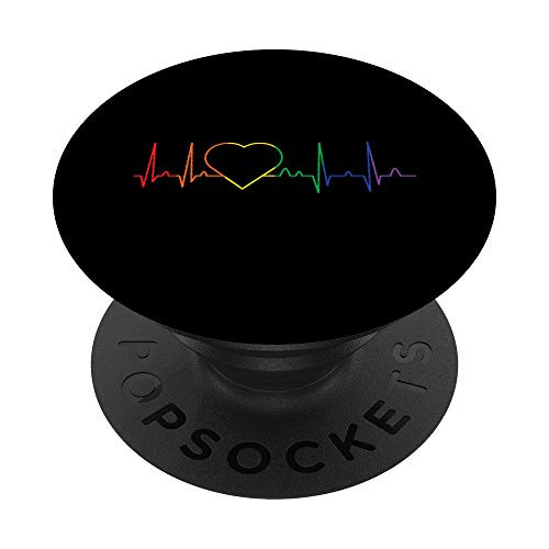 Rainbow Heartbeat LGBTQ Gay Pride Month LGBT PopSockets Grip and Stand for Phones and Tablets