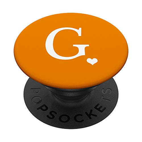 Tangerine Orange Initial Letter G Monogram Heart PopSockets Grip and Stand for Phones and Tablets