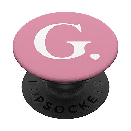 Peony Pink White Monogram Letter G Initial Heart Design PopSockets Grip and Stand for Phones and Tablets