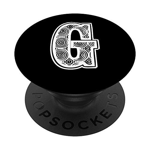 Black Pop Background White Pattern Monogram Letter G Initial PopSockets PopGrip Swappable Grip for Phones and Tablets