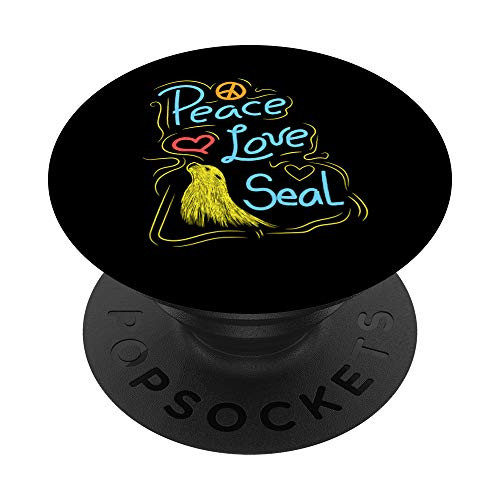 Peace Love Seal Clothes Outfit Sea Dog Lover Gift Grey Seal PopSockets Grip and Stand for Phones and Tablets