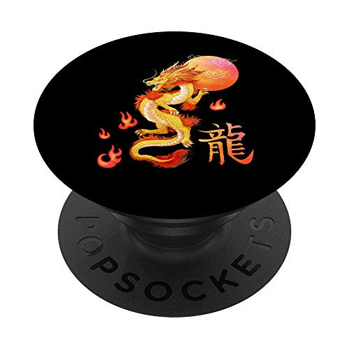 Asian Dragon And Sun  Oriental Chinese Art  Orange Design PopSockets Grip and Stand for Phones and Tablets