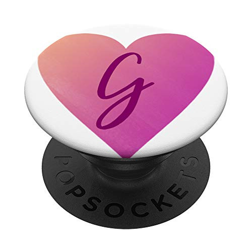 Heart G Letter Purple Pastel Pink Ombre Initial ~ G Monogram PopSockets Grip and Stand for Phones and Tablets