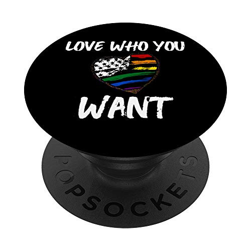 LGBT LGBTQ Love Who You Want Rainbow Heart Flag Pride Month PopSockets Grip and Stand for Phones and Tablets