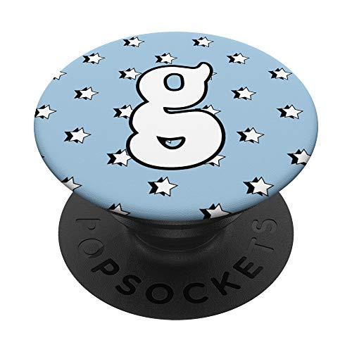 Aesthetic Pastel Light Blue with Stars and Letter G PopSockets Grip and Stand for Phones and Tablets
