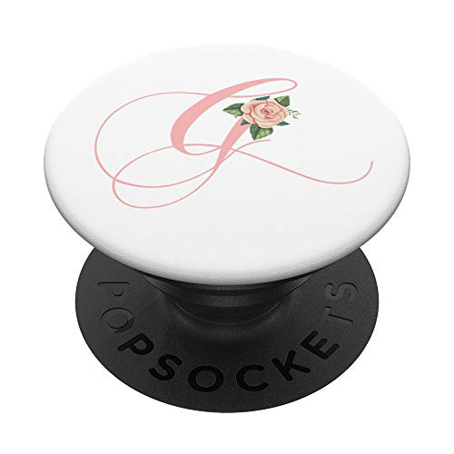 Pink Letter G Initial Floral Personalized Design Monogram PopSockets PopGrip Swappable Grip for Phones and Tablets