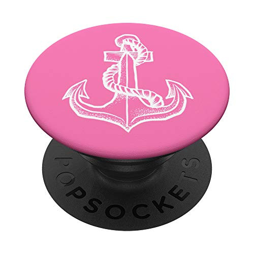 Cute Anchor Gift - Pink and White Boat Anchor For Sailing PopSockets Grip and Stand for Phones and Tablets