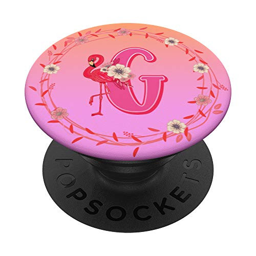 Pink Flamingo and Flowers Letter G Initials Monogram PopSockets Grip and Stand for Phones and Tablets