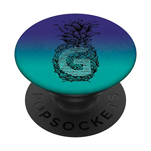 Teal Blue Green Gradient Pineapple Monogram Initial Letter G PopSockets Grip and Stand for Phones and Tablets