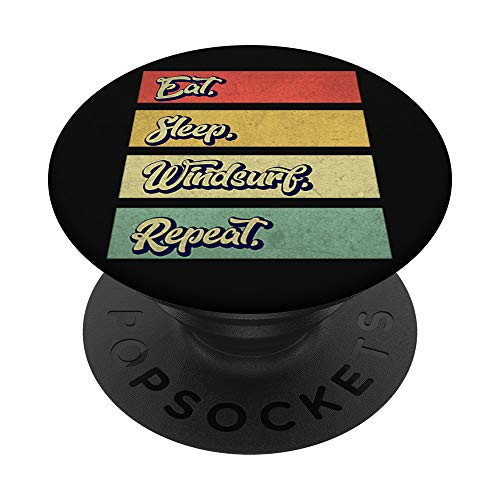 Eat Sleep Windsurf Repeat Funny Windsurfing Retro Vintage PopSockets Grip and Stand for Phones and Tablets