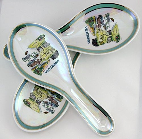 Minnesota State Map Pearl Souvenir Collectible Spoon Rest agc