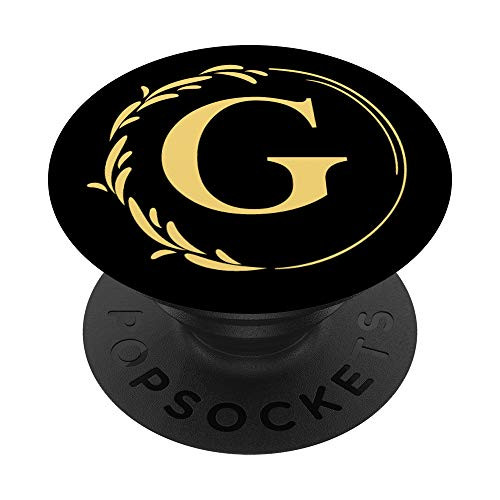 Sunflower Yellow Black Flower Monogram Letter G Initial PopSockets Grip and Stand for Phones and Tablets