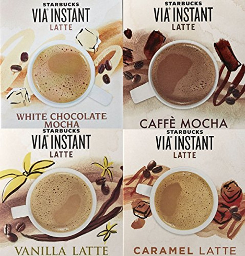 Starbucks VIA Latte Samplers - Caffe Mocha, Vanilla Latte, White Chocolate Mocha, Caramel Latte (8 Packets)