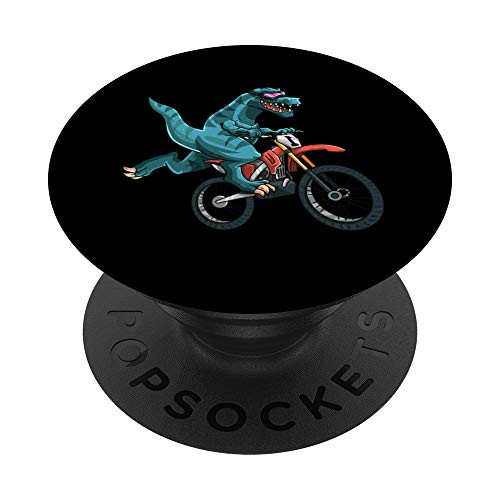 Funny Dino On Dirt Bike T-Rex Lover Rider Motorcycle Riding PopSockets Grip and Stand for Phones and Tablets