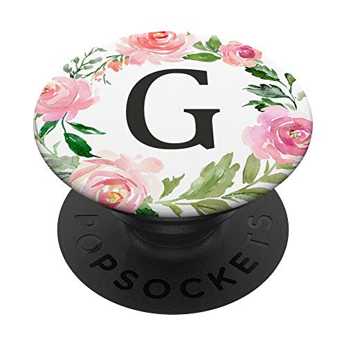 Vintage Rose Monogram G Floral Pink Pattern Initial Letter G PopSockets Grip and Stand for Phones and Tablets