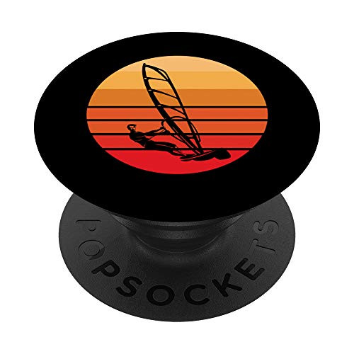 Retro Windsurfing Windsurfer Black PopSockets Grip and Stand for Phones and Tablets