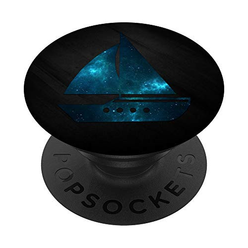 Blue Nebula Sailboat Nutical Design On Black PopSockets PopGrip Swappable Grip for Phones and Tablets
