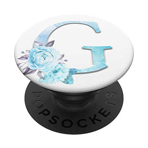 Personalized Monogram Initial Letter G Blue Teal Floral Gift PopSockets Grip and Stand for Phones and Tablets